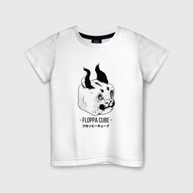 Детская футболка хлопок с принтом Floppa Cube в Белгороде, 100% хлопок | круглый вырез горловины, полуприлегающий силуэт, длина до линии бедер | flopa | floppa | каракал | кот мем | мем с котом | русский кот | шлёпа
