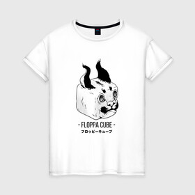 Женская футболка хлопок с принтом Floppa Cube в Белгороде, 100% хлопок | прямой крой, круглый вырез горловины, длина до линии бедер, слегка спущенное плечо | flopa | floppa | каракал | кот мем | мем с котом | русский кот | шлёпа