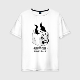 Женская футболка хлопок Oversize с принтом Floppa Cube в Белгороде, 100% хлопок | свободный крой, круглый ворот, спущенный рукав, длина до линии бедер
 | flopa | floppa | каракал | кот мем | мем с котом | русский кот | шлёпа