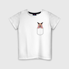 Детская футболка хлопок с принтом Шлёпа в кармане в Белгороде, 100% хлопок | круглый вырез горловины, полуприлегающий силуэт, длина до линии бедер | Тематика изображения на принте: flopa | floppa | каракал | кот мем | мем с котом | русский кот | шлёпа
