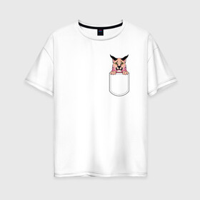 Женская футболка хлопок Oversize с принтом Шлёпа в кармане в Белгороде, 100% хлопок | свободный крой, круглый ворот, спущенный рукав, длина до линии бедер
 | flopa | floppa | каракал | кот мем | мем с котом | русский кот | шлёпа