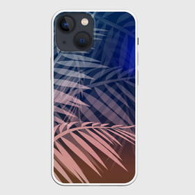 Чехол для iPhone 13 mini с принтом Тропическая ночь в Белгороде,  |  | вечер | коричневый | коричневый и синий | листья | луна | ночь | отдых | пальмы | природа | путешествие | синий