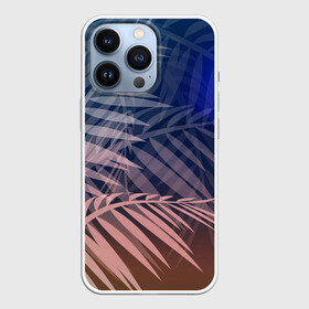 Чехол для iPhone 13 Pro с принтом Тропическая ночь в Белгороде,  |  | вечер | коричневый | коричневый и синий | листья | луна | ночь | отдых | пальмы | природа | путешествие | синий