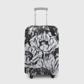 Чехол для чемодана 3D с принтом Черно-белый узор. Маки. в Белгороде, 86% полиэфир, 14% спандекс | двустороннее нанесение принта, прорези для ручек и колес | абстрактные цветы | маки | модный | рисунок | современный | цветочный фон | цветы | черно белый