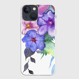 Чехол для iPhone 13 mini с принтом Акварель цветы в Белгороде,  |  | flowers | акварель | букет | синий | цветы