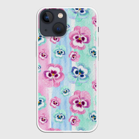 Чехол для iPhone 13 mini с принтом Акварельные фиалки в Белгороде,  |  | Тематика изображения на принте: акварель | акварельный | девушкам | детям | нежный | разноцветный | фиалки | цветочки | цветочный | цветы