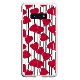 Чехол для Samsung S10E с принтом Полосатый узор сердце  в Белгороде, Силикон | Область печати: задняя сторона чехла, без боковых панелей | детский | красный | красный и черный | любовь | мраморное сердце | полосатый узор | полосы | сердце | черные полосы