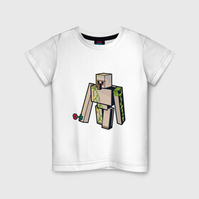 Детская футболка хлопок с принтом Железный голем Майнкрафт в Белгороде, 100% хлопок | круглый вырез горловины, полуприлегающий силуэт, длина до линии бедер | iron golem | maincraft | mob | pixel | unit | голем | железный голем | железо | из майнкрафта | маинкрафт | майнкрафт | моб | персонаж | песок | песчанный голем | пиксели