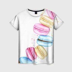 Женская футболка 3D с принтом Macarons. Нежный десерт в Белгороде, 100% полиэфир ( синтетическое хлопкоподобное полотно) | прямой крой, круглый вырез горловины, длина до линии бедер | акварель | акварельные | десерт | десерты | макаронс | макаруны | пирожное | пирожные | разноцветные | сладости