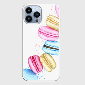 Чехол для iPhone 13 Pro Max с принтом Macarons. Нежный десерт в Белгороде,  |  | Тематика изображения на принте: акварель | акварельные | десерт | десерты | макаронс | макаруны | пирожное | пирожные | разноцветные | сладости