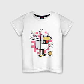 Детская футболка хлопок с принтом Курица (Chicken) Майнкрафт в Белгороде, 100% хлопок | круглый вырез горловины, полуприлегающий силуэт, длина до линии бедер | chicken | maincraft | mob | pixel | unit | из майнкрафта | курица | маинкрафт | майнкрафт | моб | персонаж | пиксели | ципленок | чикен | чикин