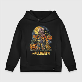 Детское худи Oversize хлопок с принтом Halloween в Белгороде, френч-терри — 70% хлопок, 30% полиэстер. Мягкий теплый начес внутри —100% хлопок | боковые карманы, эластичные манжеты и нижняя кромка, капюшон на магнитной кнопке | halloween | holiday | jaw | moon | night | pumpkin | smile | луна | ночь | праздник | тыква | улыбка | хэллоуин