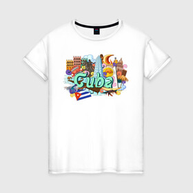Женская футболка хлопок с принтом Куба в Белгороде, 100% хлопок | прямой крой, круглый вырез горловины, длина до линии бедер, слегка спущенное плечо | cuba | куба | остров | путешествие | свобода | тропики