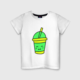 Детская футболка хлопок с принтом Кофейно молочный Коктейль в Белгороде, 100% хлопок | круглый вырез горловины, полуприлегающий силуэт, длина до линии бедер | коктейль | минимализм. | молодежный | настроение | позитив | рисунок | смайлик