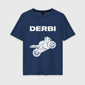 Женская футболка хлопок Oversize с принтом DERBI / ДЕРБИ / MOTO в Белгороде, 100% хлопок | свободный крой, круглый ворот, спущенный рукав, длина до линии бедер
 | derbi | gp1 | motorcycle | motosport | predator | racing | senda | speed | sport | байк | гонки | двигатель | дерби | мото | мотокросс | мотоспорт | мототриал | мотоцикл | предатор. | сенда | скорость | спорт