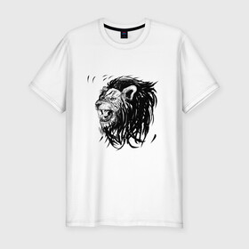 Мужская футболка хлопок Slim с принтом Лев в Белгороде, 92% хлопок, 8% лайкра | приталенный силуэт, круглый вырез ворота, длина до линии бедра, короткий рукав | animal | animalistic | art | black | cat | drawing | illustration | lions | агрессивно