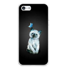 Чехол для iPhone 5/5S матовый с принтом Тайский котенок с бабочкой в Белгороде, Силикон | Область печати: задняя сторона чехла, без боковых панелей | акварель | бабочка | кот | котенок | котик | кошечка | кошка | смешной | тайский | темный
