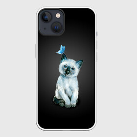Чехол для iPhone 13 с принтом Тайский котенок с бабочкой в Белгороде,  |  | акварель | бабочка | кот | котенок | котик | кошечка | кошка | смешной | тайский | темный
