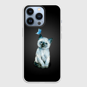 Чехол для iPhone 13 Pro с принтом Тайский котенок с бабочкой в Белгороде,  |  | Тематика изображения на принте: акварель | бабочка | кот | котенок | котик | кошечка | кошка | смешной | тайский | темный