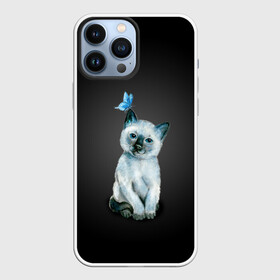 Чехол для iPhone 13 Pro Max с принтом Тайский котенок с бабочкой в Белгороде,  |  | Тематика изображения на принте: акварель | бабочка | кот | котенок | котик | кошечка | кошка | смешной | тайский | темный