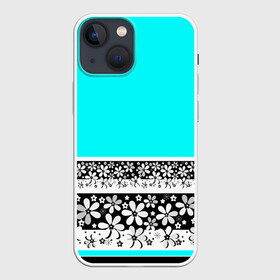 Чехол для iPhone 13 mini с принтом Цветочный бирюзовый  узор в Белгороде,  |  | абстрактный | бирюзовый | девушкам | детский | кайма | летний | неоновый | ромашки | цветы | черный и белый