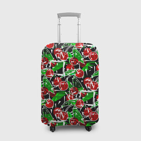 Чехол для чемодана 3D с принтом Абстрактный узор спелая вишня в Белгороде, 86% полиэфир, 14% спандекс | двустороннее нанесение принта, прорези для ручек и колес | вишня | детский | зеленый | красная вишня | красный | летний узор | лето | ягодный принт | ягоды
