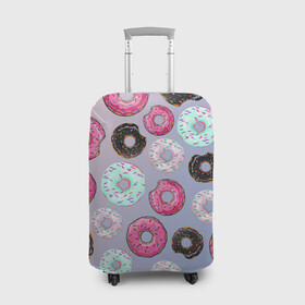 Чехол для чемодана 3D с принтом Пончики в Белгороде, 86% полиэфир, 14% спандекс | двустороннее нанесение принта, прорези для ручек и колес | еда | пончик с глазурью | пончики | розовая глазурь | шоколадный пончик