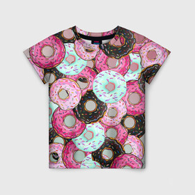 Детская футболка 3D с принтом Пончик в Белгороде, 100% гипоаллергенный полиэфир | прямой крой, круглый вырез горловины, длина до линии бедер, чуть спущенное плечо, ткань немного тянется | пончик | пончики | пончики с глазурью | разноцветная глазурь | яркая посыпка