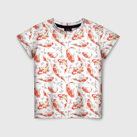 Детская футболка 3D с принтом Радужные карпы в Белгороде, 100% гипоаллергенный полиэфир | прямой крой, круглый вырез горловины, длина до линии бедер, чуть спущенное плечо, ткань немного тянется | восток | карпы | узор | цветы | япония