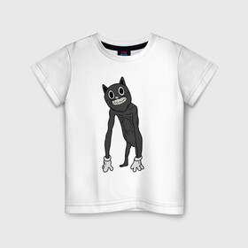 Детская футболка хлопок с принтом Cartoon Cat / Мультяшный кот в Белгороде, 100% хлопок | круглый вырез горловины, полуприлегающий силуэт, длина до линии бедер | angry cat | cartoon cat | cat | crazy | horror | kitty | monster | siren head | sirenhead | безумный | злой кот | картун кет | картун кэт | котик | кошак | монстр | мультяшный кот | сирен хеад | сиреноголовый | улыбка | хоррор