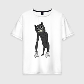 Женская футболка хлопок Oversize с принтом Cartoon Cat / Мультяшный кот в Белгороде, 100% хлопок | свободный крой, круглый ворот, спущенный рукав, длина до линии бедер
 | angry cat | cartoon cat | cat | crazy | horror | kitty | monster | siren head | sirenhead | безумный | злой кот | картун кет | картун кэт | котик | кошак | монстр | мультяшный кот | сирен хеад | сиреноголовый | улыбка | хоррор