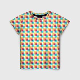 Детская футболка 3D с принтом Красочные кубы в Белгороде, 100% гипоаллергенный полиэфир | прямой крой, круглый вырез горловины, длина до линии бедер, чуть спущенное плечо, ткань немного тянется | квадраты | кубы | паттерн | пиксели | разноцветный