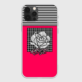 Чехол для iPhone 12 Pro Max с принтом Аппликация роза на клетчатом в Белгороде, Силикон |  | аппликация | детский | комбинированный | полосатый | пэчворк | роза | розовый | цветочный узор | черный и малиновый | яркий малиновый