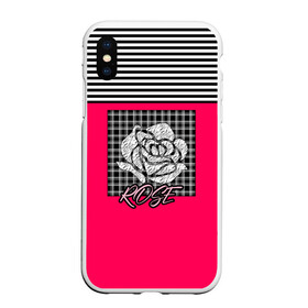Чехол для iPhone XS Max матовый с принтом Аппликация роза на клетчатом в Белгороде, Силикон | Область печати: задняя сторона чехла, без боковых панелей | аппликация | детский | комбинированный | полосатый | пэчворк | роза | розовый | цветочный узор | черный и малиновый | яркий малиновый