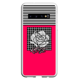 Чехол для Samsung Galaxy S10 с принтом Аппликация роза на клетчатом в Белгороде, Силикон | Область печати: задняя сторона чехла, без боковых панелей | аппликация | детский | комбинированный | полосатый | пэчворк | роза | розовый | цветочный узор | черный и малиновый | яркий малиновый