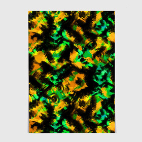 Постер с принтом Абстрактный желто-зеленый узор в Белгороде, 100% бумага
 | бумага, плотность 150 мг. Матовая, но за счет высокого коэффициента гладкости имеет небольшой блеск и дает на свету блики, но в отличии от глянцевой бумаги не покрыта лаком | абстрактный | желтый | зеленый | камуфляж | мужской | популярный | размытый узор | современный | черный