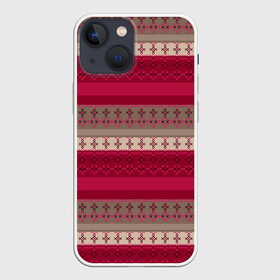 Чехол для iPhone 13 mini с принтом Полосатый вышитый орнамент в Белгороде,  |  | Тематика изображения на принте: бежевый | вишневый цвет | вышивка | коричневый и бордовый | орнамент | полосы | популярный | простой | этнический