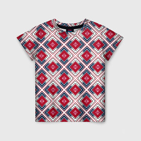 Детская футболка 3D с принтом Красно-синий плед -клетка в Белгороде, 100% гипоаллергенный полиэфир | прямой крой, круглый вырез горловины, длина до линии бедер, чуть спущенное плечо, ткань немного тянется | Тематика изображения на принте: абстрактный | геометрический | красный | плед | пэчворк | синий | современный | этнический