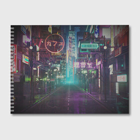 Альбом для рисования с принтом Neon Tokyo в Белгороде, 100% бумага
 | матовая бумага, плотность 200 мг. | anime | cyber | cyberpunk | japan | japanese | neon | retro | retro wave | road | street | tokyo | wave | аниме | дорога | иероглифы | кибер | киберпанк | неон | неоновый | ночной токио | ночь | ретро | свет | токио | улица | уличный | эстетика