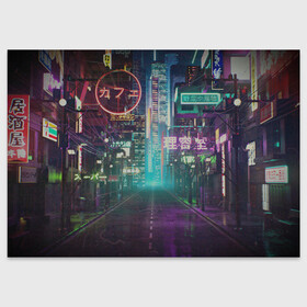 Поздравительная открытка с принтом Neon Tokyo в Белгороде, 100% бумага | плотность бумаги 280 г/м2, матовая, на обратной стороне линовка и место для марки
 | Тематика изображения на принте: anime | cyber | cyberpunk | japan | japanese | neon | retro | retro wave | road | street | tokyo | wave | аниме | дорога | иероглифы | кибер | киберпанк | неон | неоновый | ночной токио | ночь | ретро | свет | токио | улица | уличный | эстетика