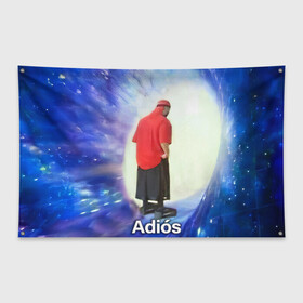 Флаг-баннер с принтом Adios в Белгороде, 100% полиэстер | размер 67 х 109 см, плотность ткани — 95 г/м2; по краям флага есть четыре люверса для крепления | adios | адидас | бабуля | бабушка | вселенная | космос | мемы | портал | прощание | черная дыра