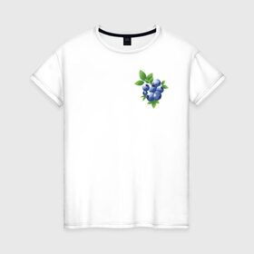Женская футболка хлопок с принтом Черника в Белгороде, 100% хлопок | прямой крой, круглый вырез горловины, длина до линии бедер, слегка спущенное плечо | зеленый | листья | синий | черника | ягоды