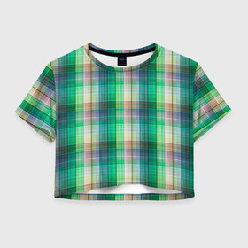 Женская футболка Crop-top 3D с принтом Зеленый клетчатый узор  в Белгороде, 100% полиэстер | круглая горловина, длина футболки до линии талии, рукава с отворотами | в клетку | зеленый | клетка | клетчатый узор | популярный | рубашечный | современный | шотландка