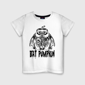 Детская футболка хлопок с принтом Bat pumpkin в Белгороде, 100% хлопок | круглый вырез горловины, полуприлегающий силуэт, длина до линии бедер | bat | halloween | holiday | hype | jaw | muzzle | pumpkin | wings | крылья | летучая мышь | пасть | праздник | хайп | хэллоуин