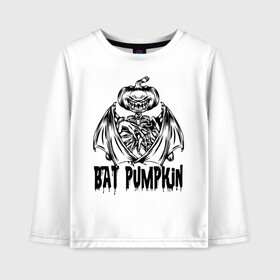 Детский лонгслив хлопок с принтом Bat pumpkin в Белгороде, 100% хлопок | круглый вырез горловины, полуприлегающий силуэт, длина до линии бедер | Тематика изображения на принте: bat | halloween | holiday | hype | jaw | muzzle | pumpkin | wings | крылья | летучая мышь | пасть | праздник | хайп | хэллоуин