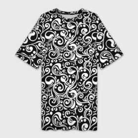 Платье-футболка 3D с принтом Черно белая роспись в Белгороде,  |  | abstract | black and white | pattern | texture | абстрактный рисунок | абстракция | белый рисунок | белый узор | волнистый узор | завитки | круги | минимализм | монохром | орнамент | паттерн | роспись | текстура | узор