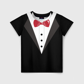 Детская футболка 3D с принтом Смокинг в Белгороде, 100% гипоаллергенный полиэфир | прямой крой, круглый вырез горловины, длина до линии бедер, чуть спущенное плечо, ткань немного тянется | бабочка | галстук | джентльмен | костюм | смокинг