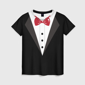 Женская футболка 3D с принтом Смокинг в Белгороде, 100% полиэфир ( синтетическое хлопкоподобное полотно) | прямой крой, круглый вырез горловины, длина до линии бедер | бабочка | галстук | джентльмен | костюм | смокинг