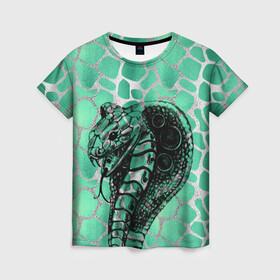 Женская футболка 3D с принтом Кобра. Змеиный стиль в Белгороде, 100% полиэфир ( синтетическое хлопкоподобное полотно) | прямой крой, круглый вырез горловины, длина до линии бедер | змеи | змеиная | змеиная кожа | змеиный | змея | кобра | механическая | рисунок | робот | узор