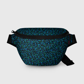 Поясная сумка 3D с принтом Абстрактный зелено-синий узор  в Белгороде, 100% полиэстер | плотная ткань, ремень с регулируемой длиной, внутри несколько карманов для мелочей, основное отделение и карман с обратной стороны сумки застегиваются на молнию | Тематика изображения на принте: абстрактный | вкрапления | зеленый | молодежный | мраморный | синий | современный | черный и синий